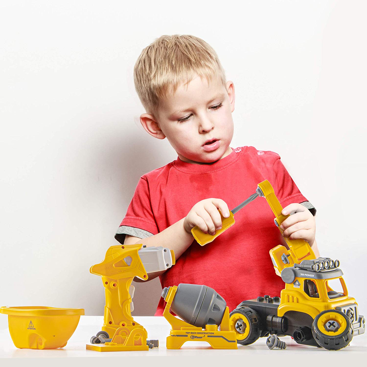 KidPal Take Apart Car STEM Toy Building Set for 3 4 5 Year Old Boy & Girl with Electric Toy Drill and Remote Control Construction Vehicle Kids Toy Crane Car Build Your Own Car Toddler Toys Age 3 4 5 