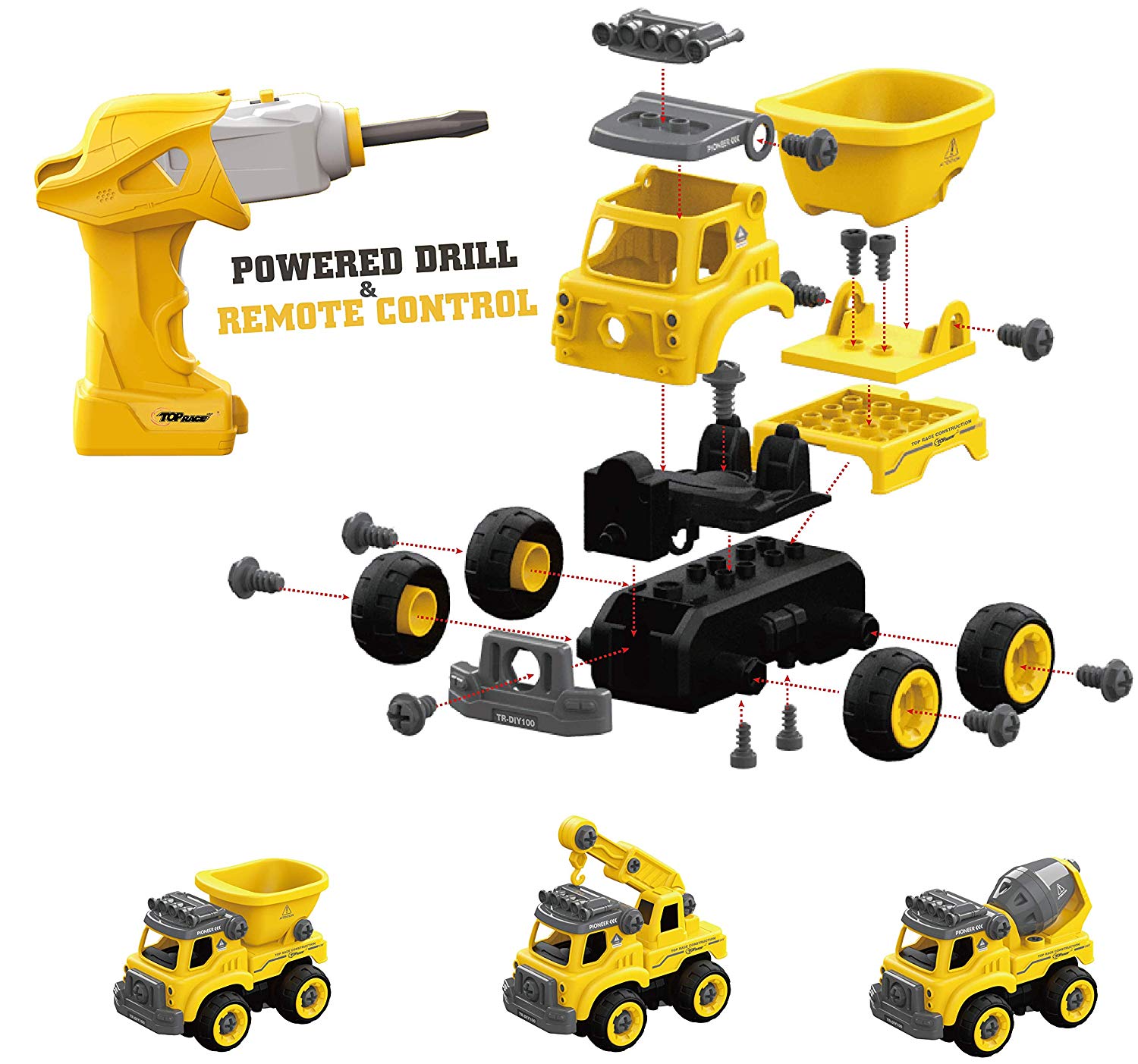 Boys Toys for 3 4 5 6 Year Old 4 in 1 Converts to Remote Control Car w/ Electric Drill and 300pcs Blocks STEM Building Toy TEMI Take Apart Toys Construction Truck Gift for Toddler Kids Girls 